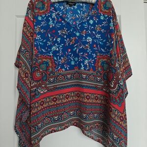 Tolani Blue and Red Floral Patterned Blouse